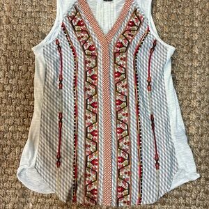Ranna Gill White and Red Embroidered Tank Top